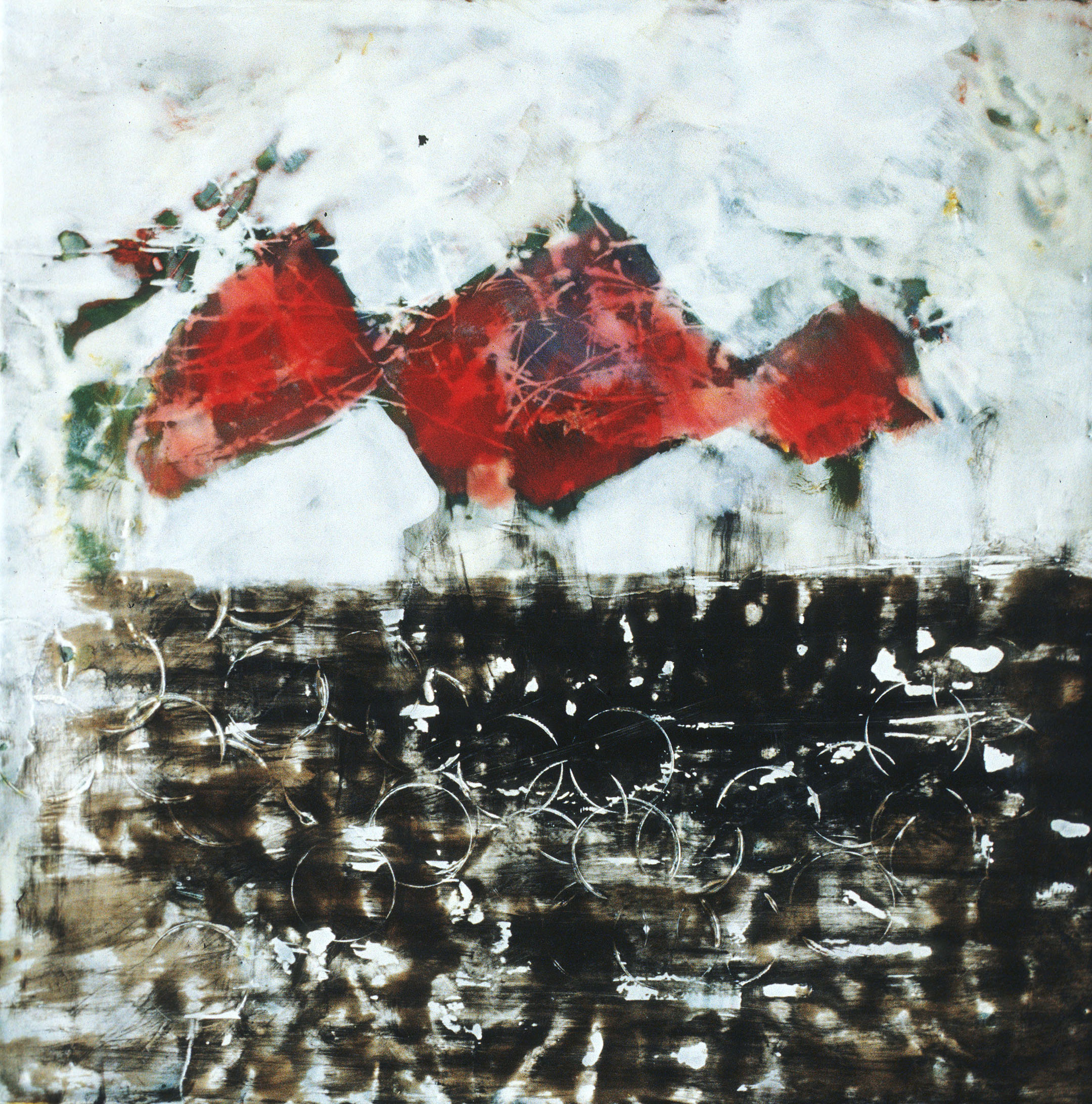 Red Diamonds , 20"x 20", encaustic, oil on wood, 2005