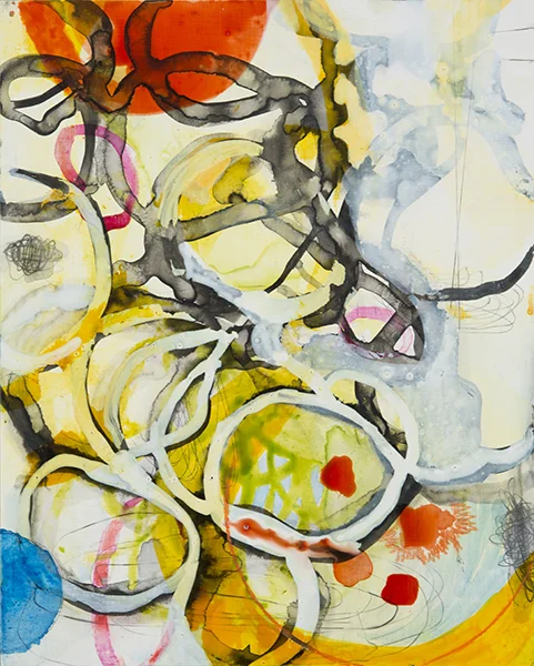 Yellow Red Tangle, 10"x 8", ink,gouache, graphite on clayboard, 2014