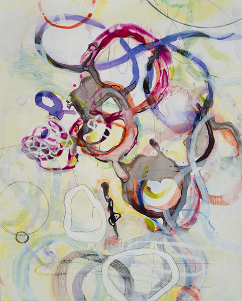 Rainbow Tangle, 10"x 8", ink,gouache, acrylic, graphite on clayboard, 2014