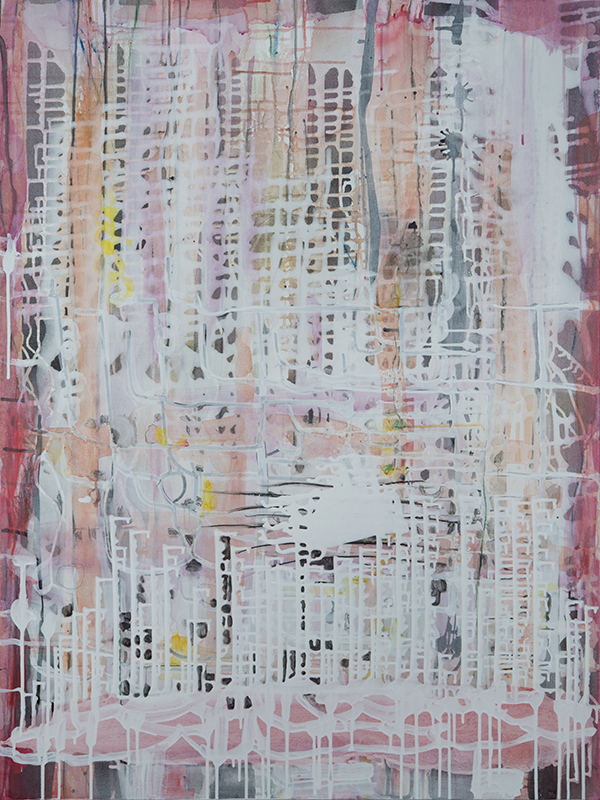 Interlace Red, 48"x 36", acrylic, ink, graphite on canvas, 2014