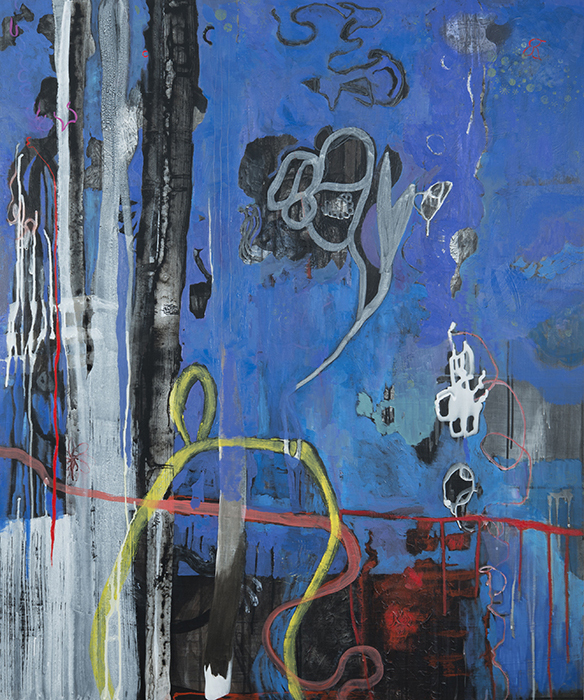 Night Hike, 48"x 40", oil, acrylic, ink, graphite on wood, 2014