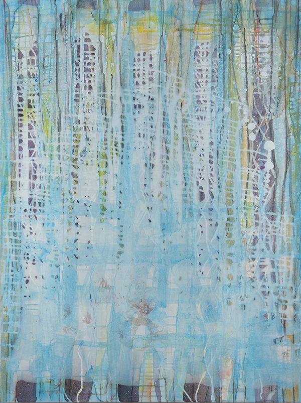 Turquoise Mesh, 48"x 36", ink and pigment dispersion in polymer, graphite, glass powder on canvas, 2014