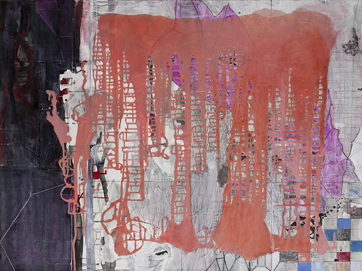 Latitude & Longitude, 36"x 48", ink and pigment dispersion in polymer, graphite, glass powder on canvas, 2011
