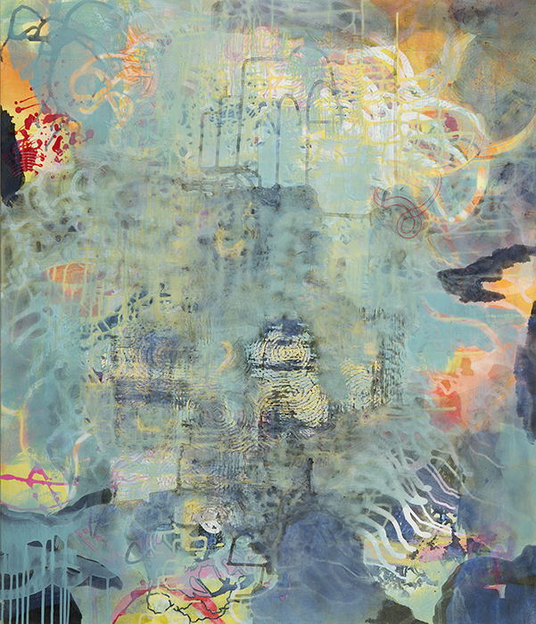 Smolder, 42" x 36", ink, acrylic, graphite, color pencil on canvas, 2015