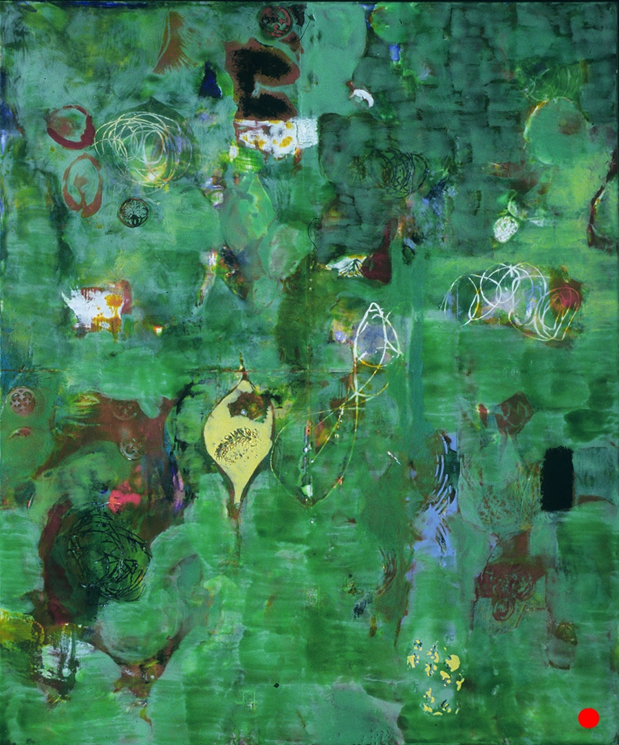Green Swirl , 30"x 25", encaustic, oil on wood, 2005 SOLD