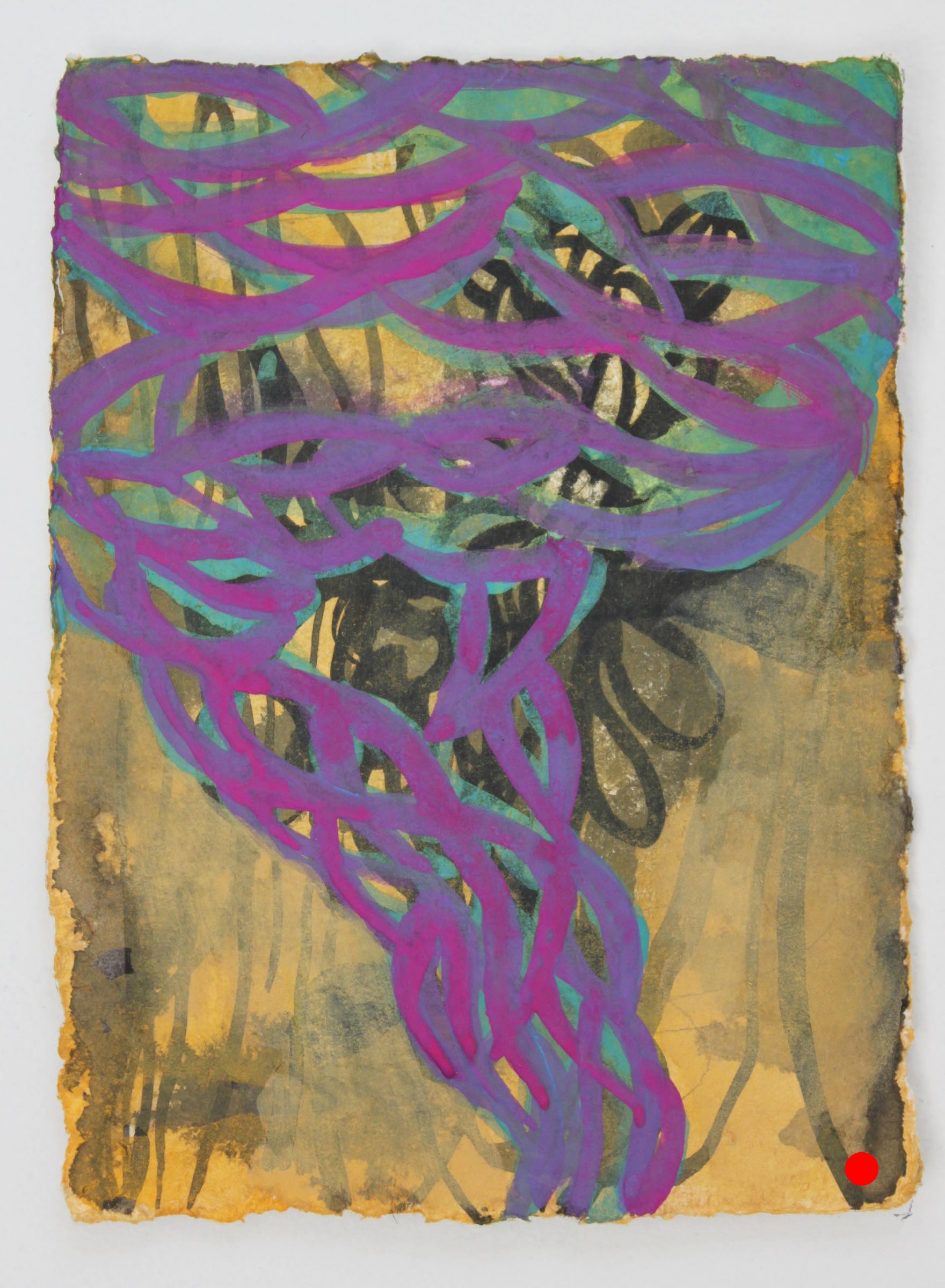 Yellow Sky Blue Green Square, 16"x 12", gouache, ink, graphite on handmade paper, 2010 SOLD