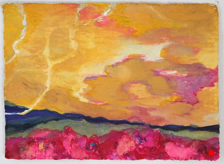 Yellow Sky Pink, 5"x 7", gouache on handmade paper, 2010 SOLD