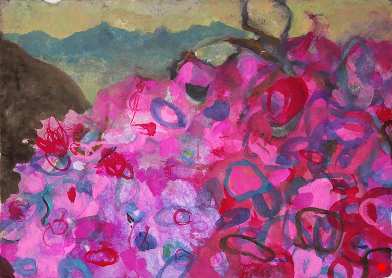 Pink Hydrangea, 5"x 7", gouache on handmade paper, 2010 SOLD