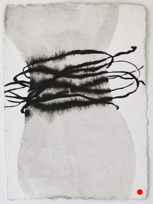 Feeling Squeezed, 7" x 5", ink on handmade paper, 2010 SOLD