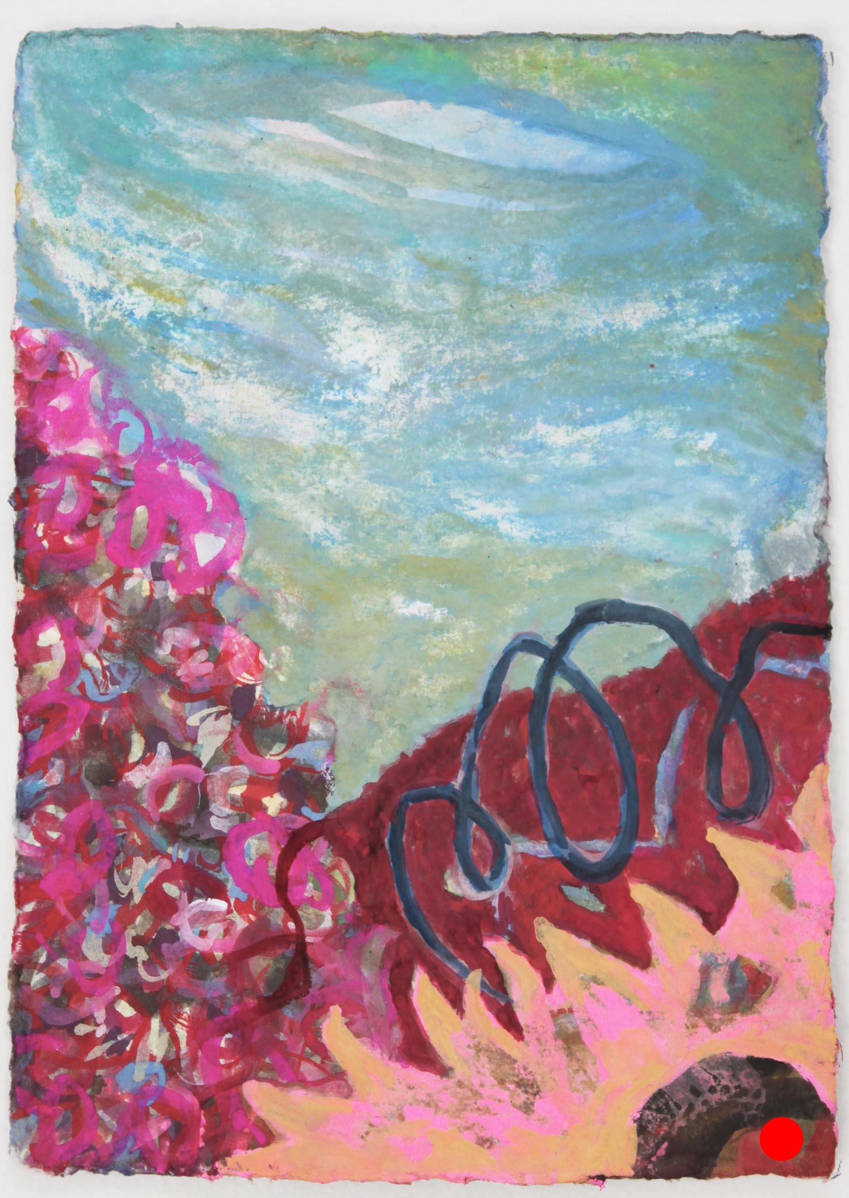 Yellow Flower Pink, 7"x 5", gouache on handmade paper, 2010 SOLD