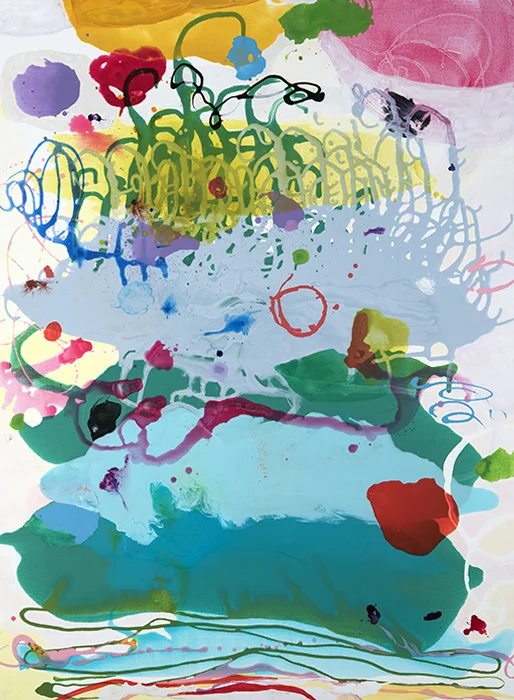 Hampta Valley (downpour), 48" x 36", acrylic, ink, graphite on canvas, 2018