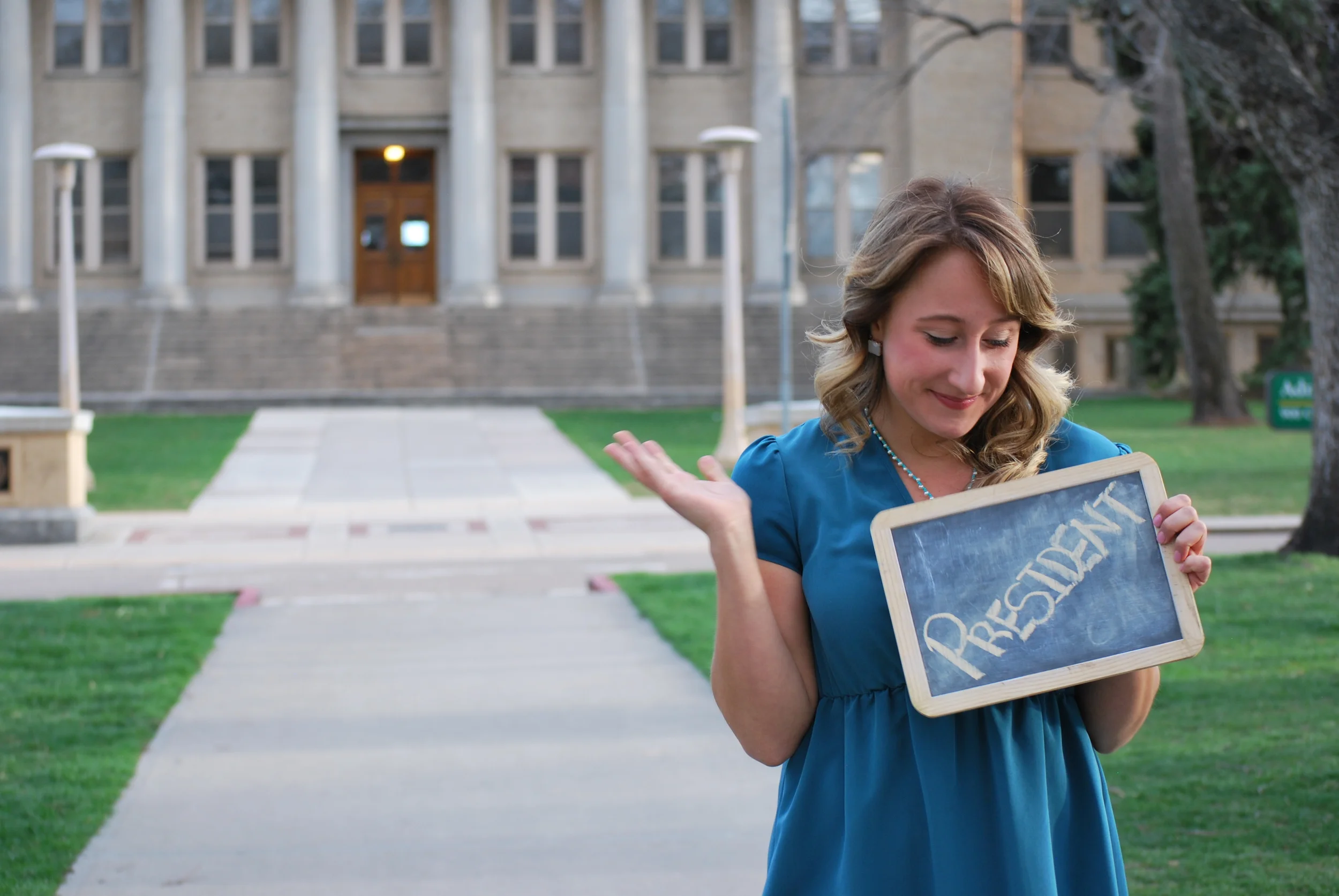  Madeleine Sheahan, Panhellenic Association President at Colorado State University, on the historical heart of campus -- The Oval.&nbsp; Photo by Kyle Thornburg.  