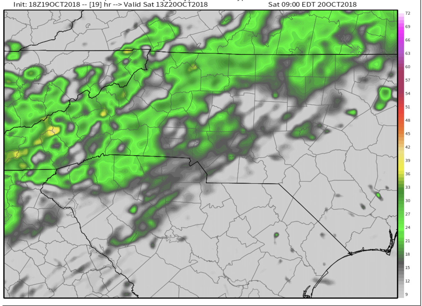 NAM 3km Simulated Radar 9am Saturday