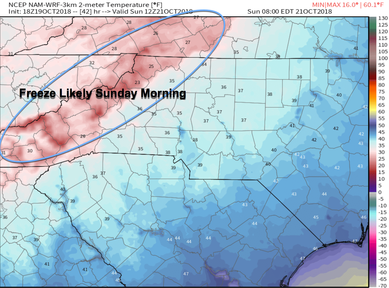 NAM 3km Temperatures 8am Sunday Morning