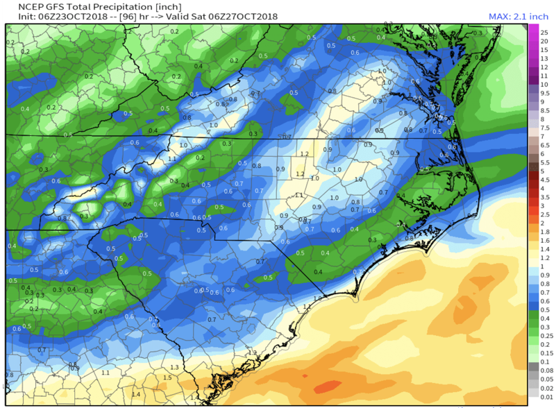 .5”-1” of rainfall expected for Asheville, 1”+ expecting for Boone area.