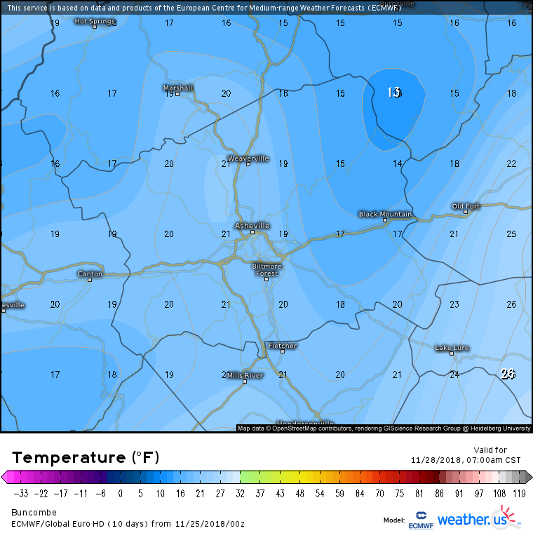 Temps In The Low 20's/Upper Teens Headed To WNC By Mid Week