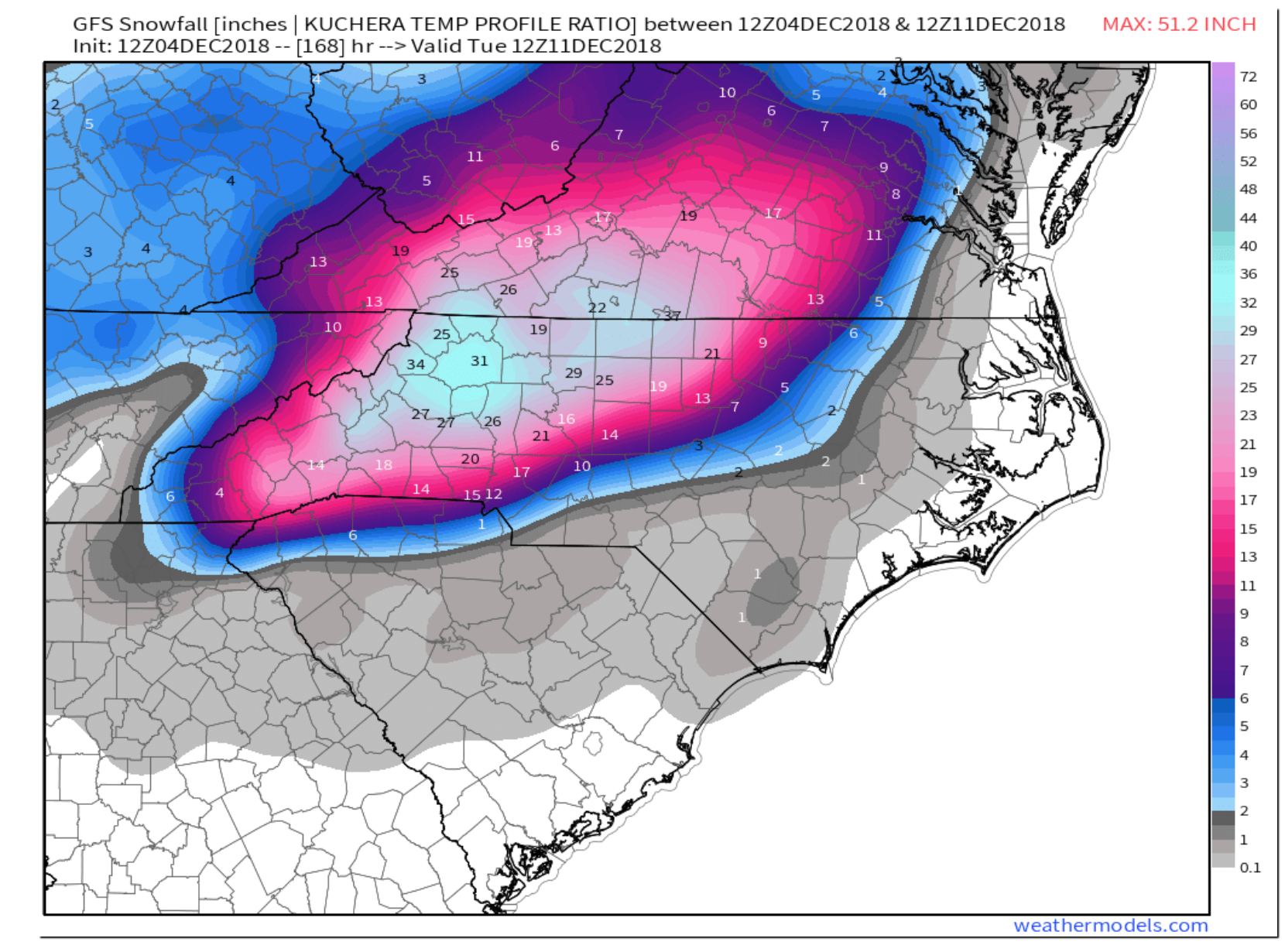 Models Continue To Suggest Large Winter Storm Around WNC This Weekend