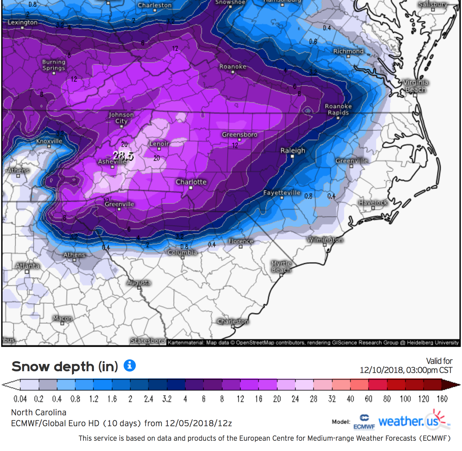 12z European Projected Snowfall Map Only A Model Projection Not A Forecast courtesy of weather.us