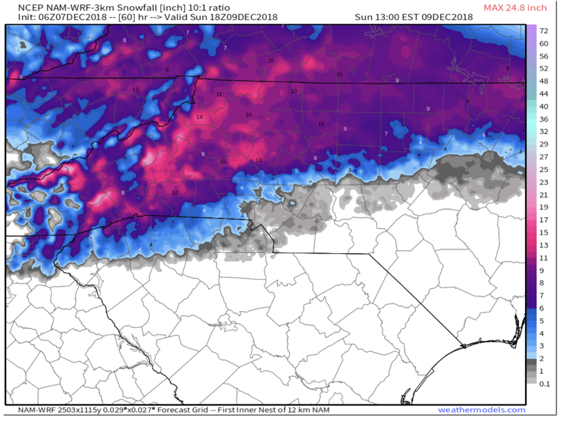3km NAM Snowfall Map Courtesy of Weathermodels.com