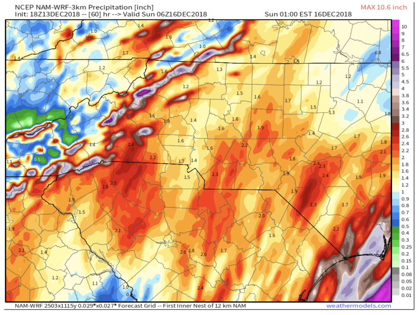 1"+ Rainfall On Top Of Snowpack Could Cause Flash Flooding Around WNC This Weekend