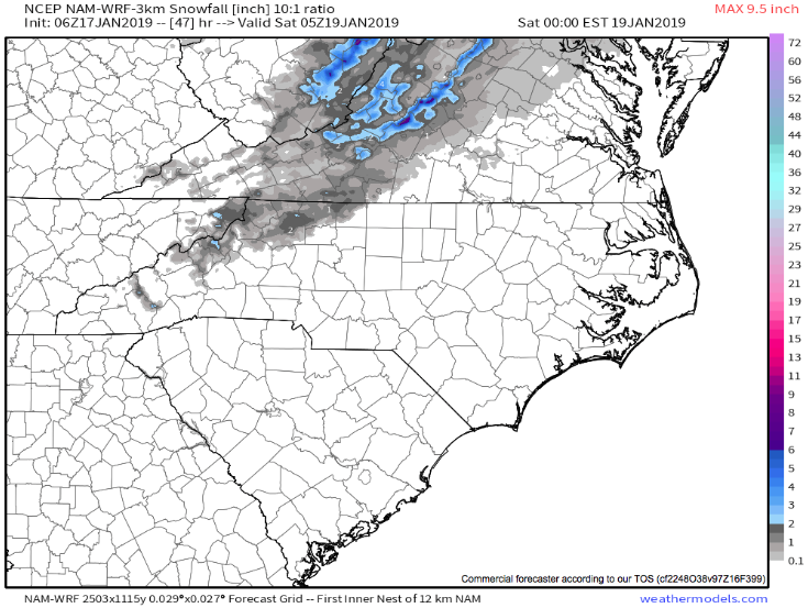 6z Nam 3km Snowfall Totals Courtesy of Weathermodels.com
