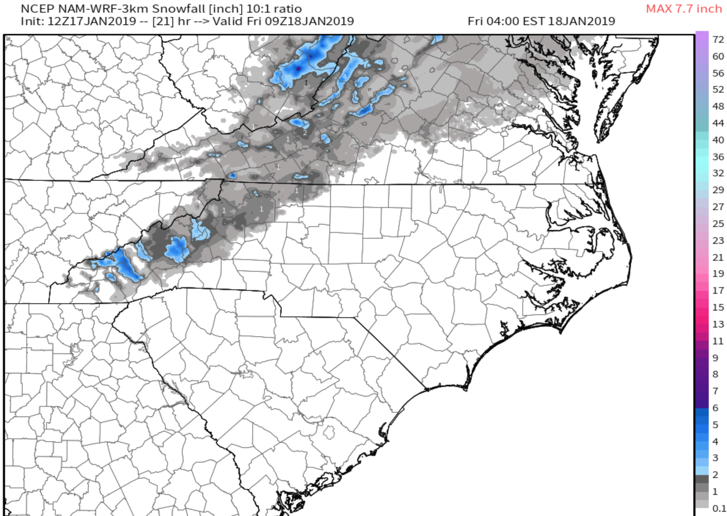 12z 3km NAM Snowfall Totals Courtesy of Weathermodels.com