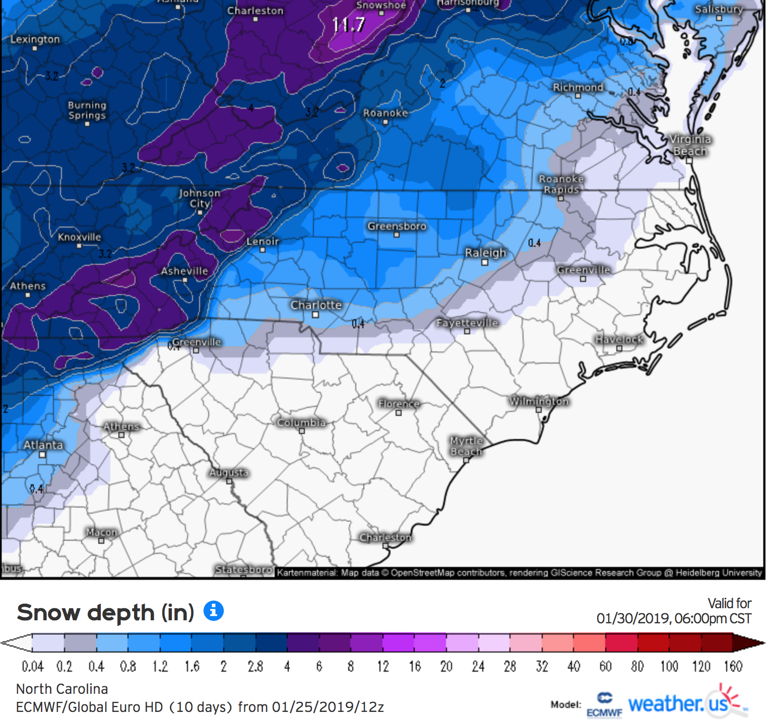 12z Euro Snowfall courtesy of Weather.us