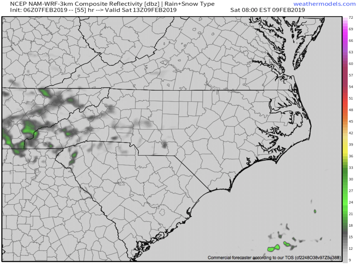 Nam 3km Simulated Radar For Saturday at 8am Courtesy of Weathermodels.com