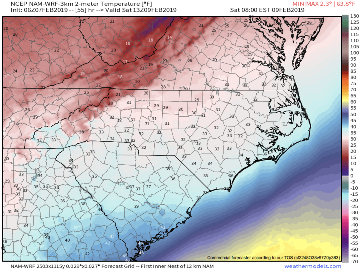 Projected Temps Saturday Morning At 8am Per 3km Nam Courtesy of Weathermodels.com