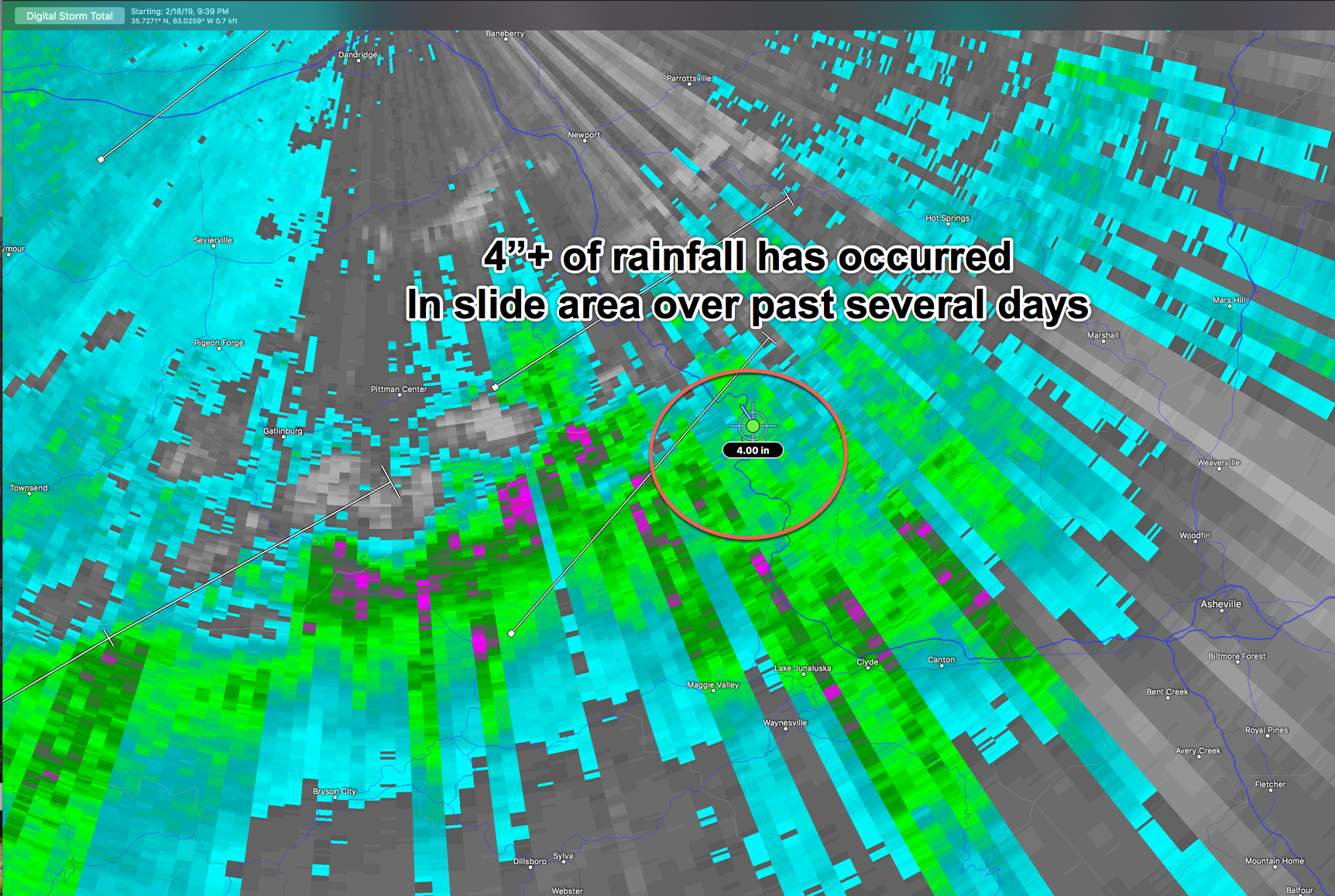 4”+ of rainfall has fallen over slide area in past several days