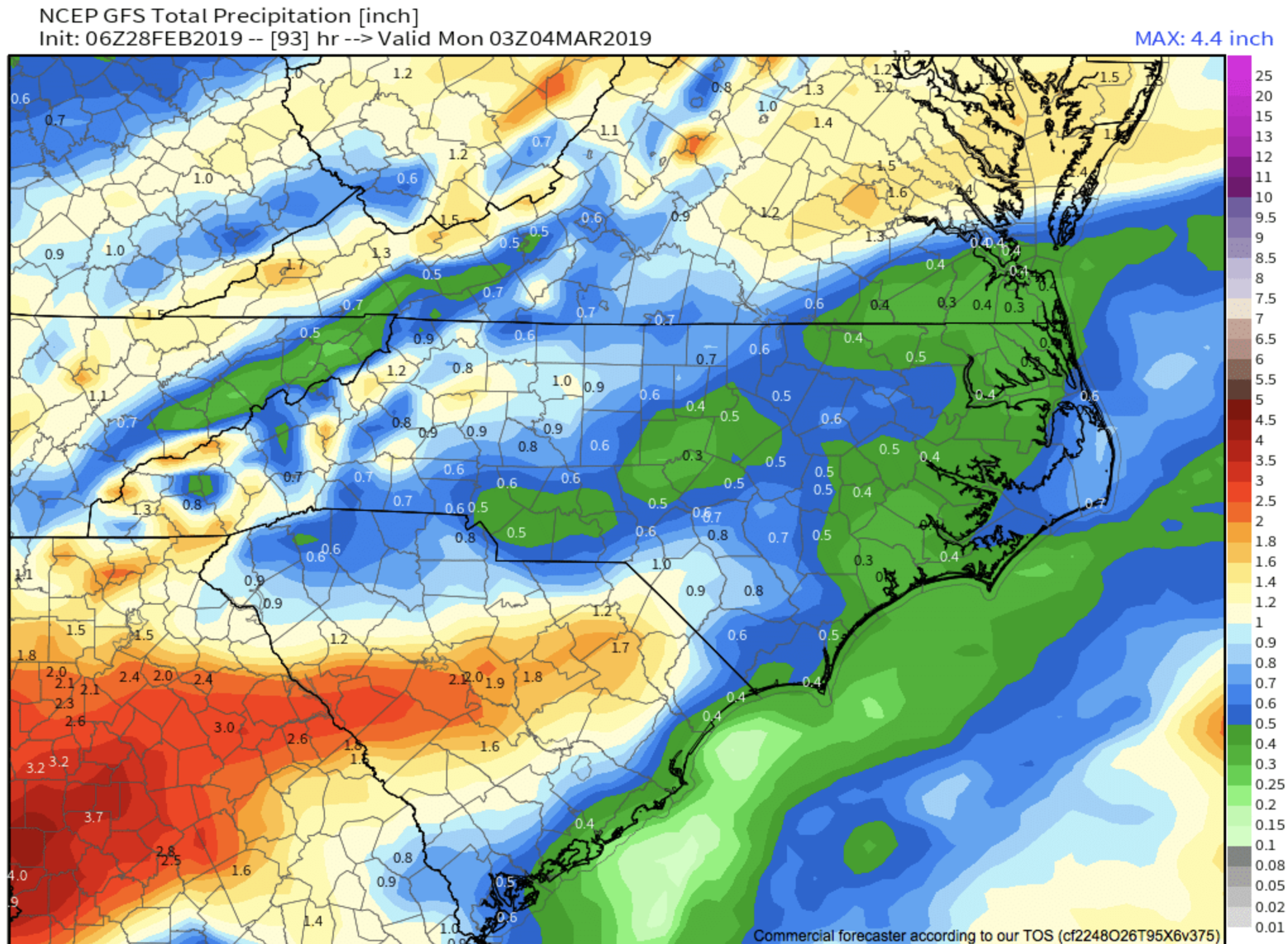 GFS Total Precipitation Through next Monday Courtesy of Weathermodels.com