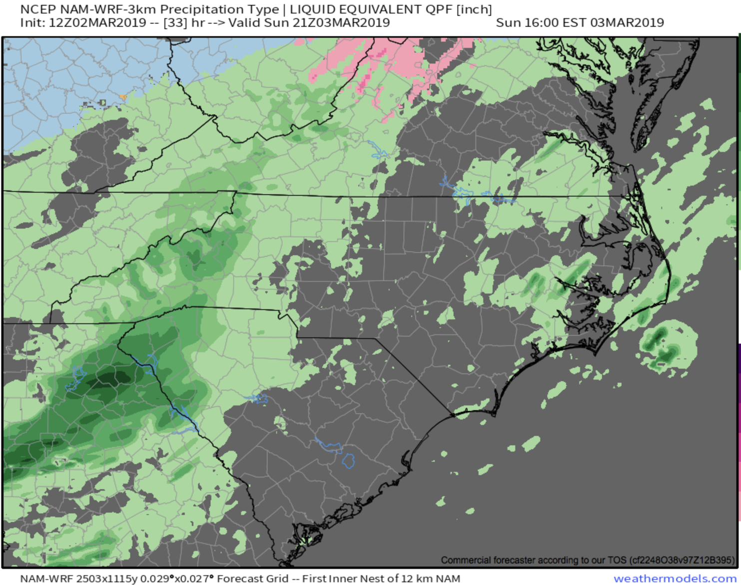 12z NAM 3km Precipitation Depiction Sunday Afternoon Courtesy of Weathermodels.com
