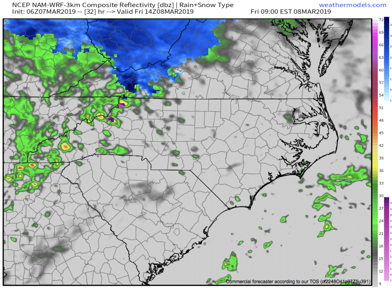 3km NAM Precipitation Depiction For Friday 9am Courtesy of Weathermodels.com