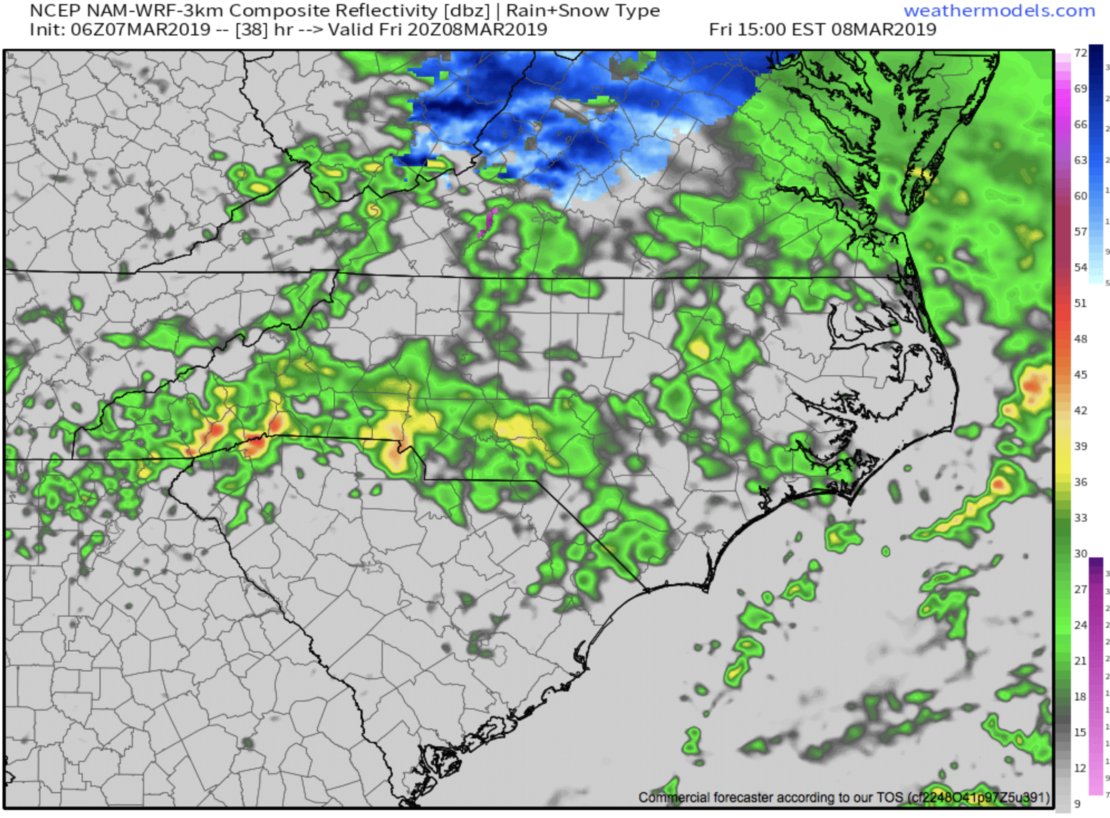 Nam 3km Radar Depiction For Tomorrow Afternoon Courtesy of Weathermodels.com