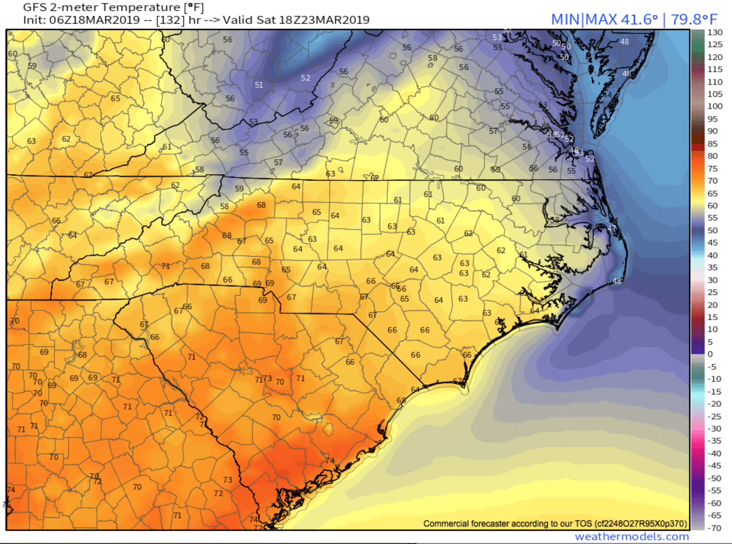 6z GFS Temp Depiction courtesy of Weathermodels.com