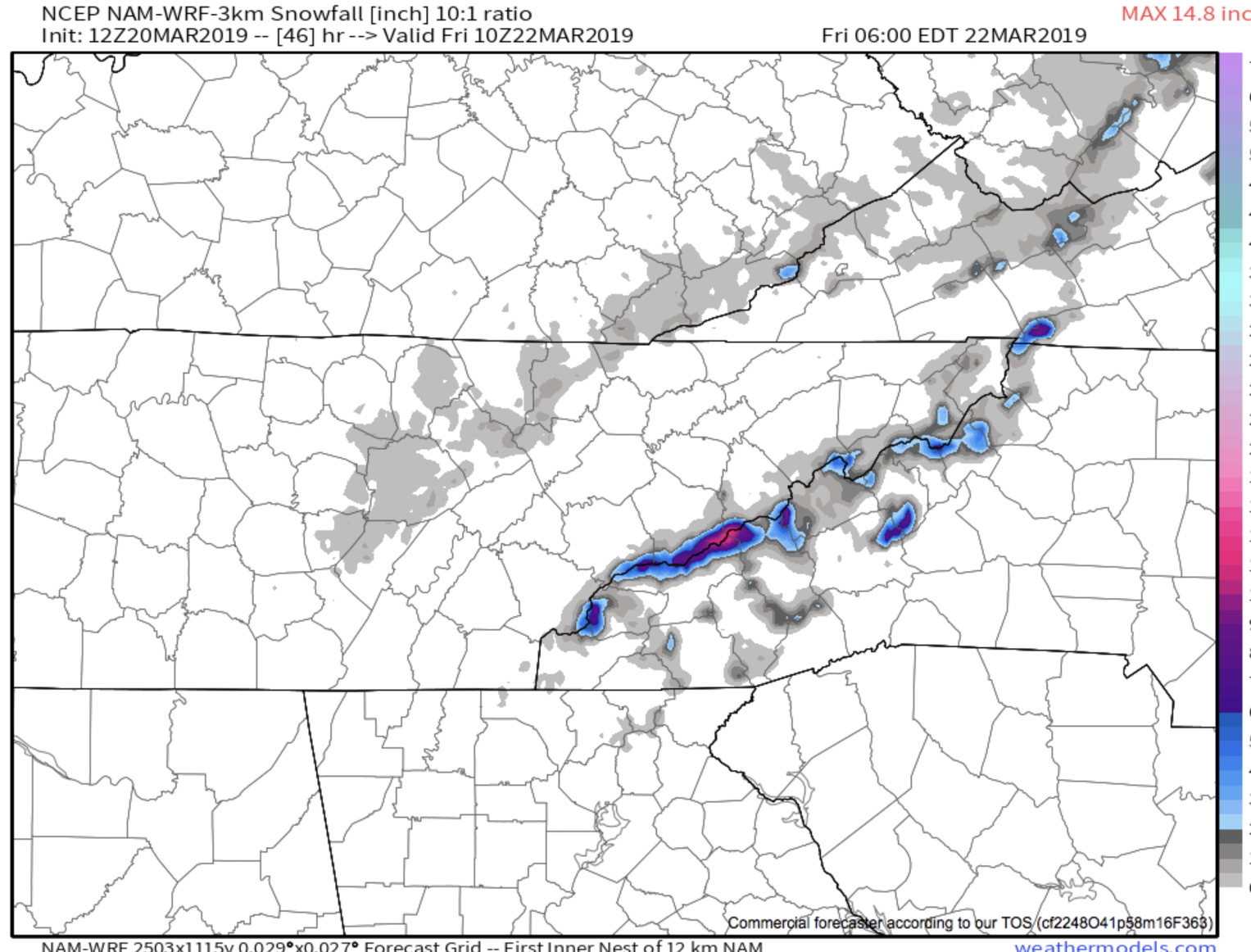 12z 3km NAM snowfall Totals Through Friday AM