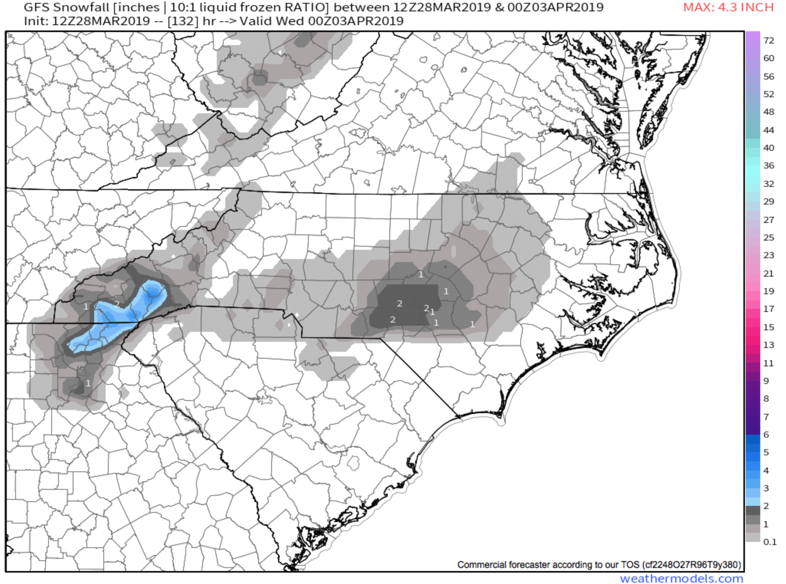 12z GFS Snowfall Map Courtesy of Weathermodels.com