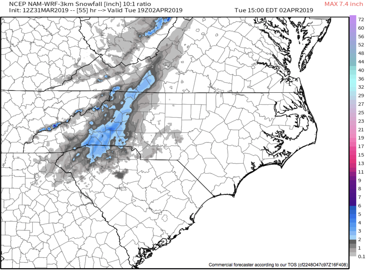 High Resolution NAM 3km Snowfall Map Courtesy of Weathermodels.com