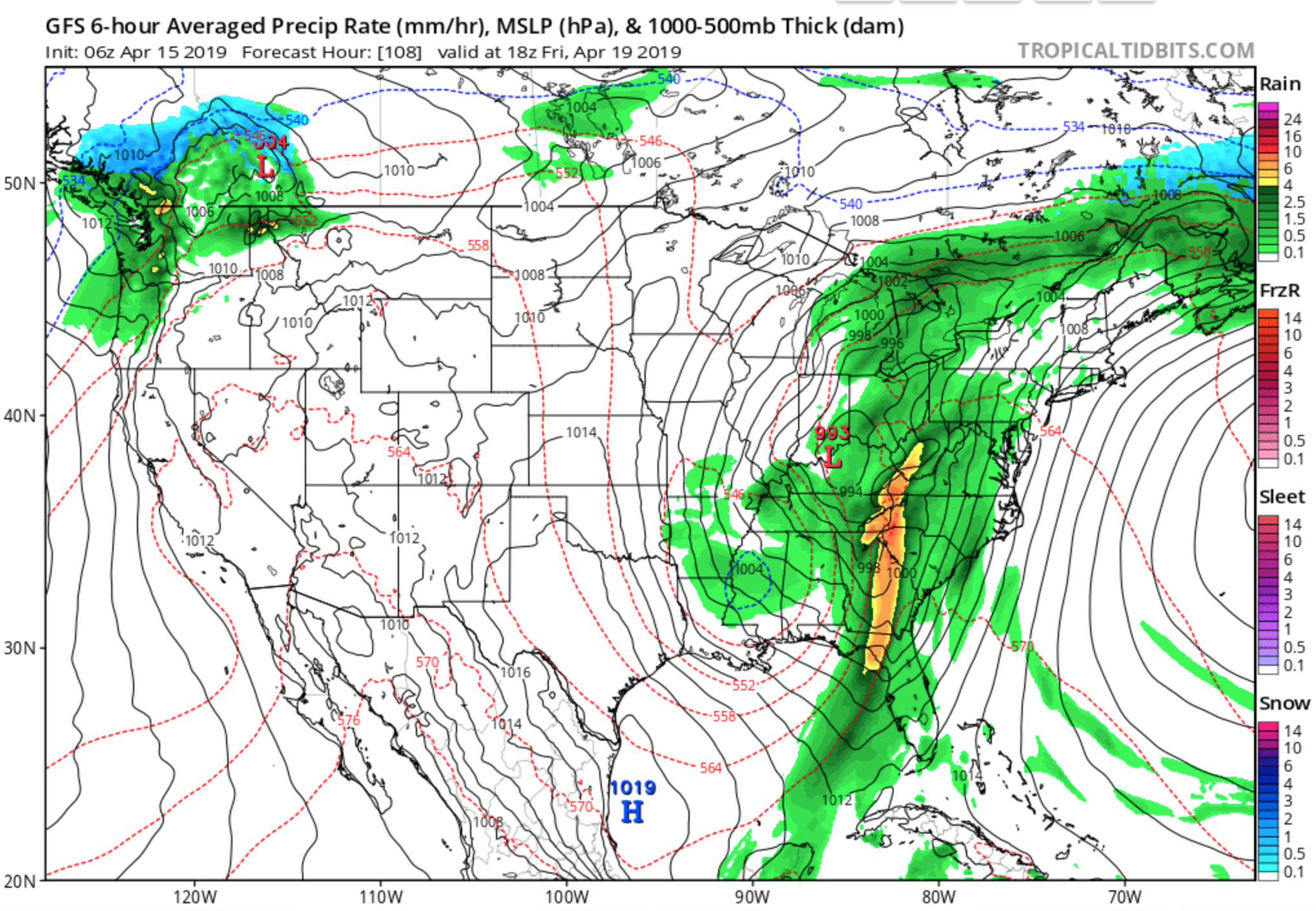GFS Surface Low Over KY.. Map Courtesy of TropicalTidbits.com