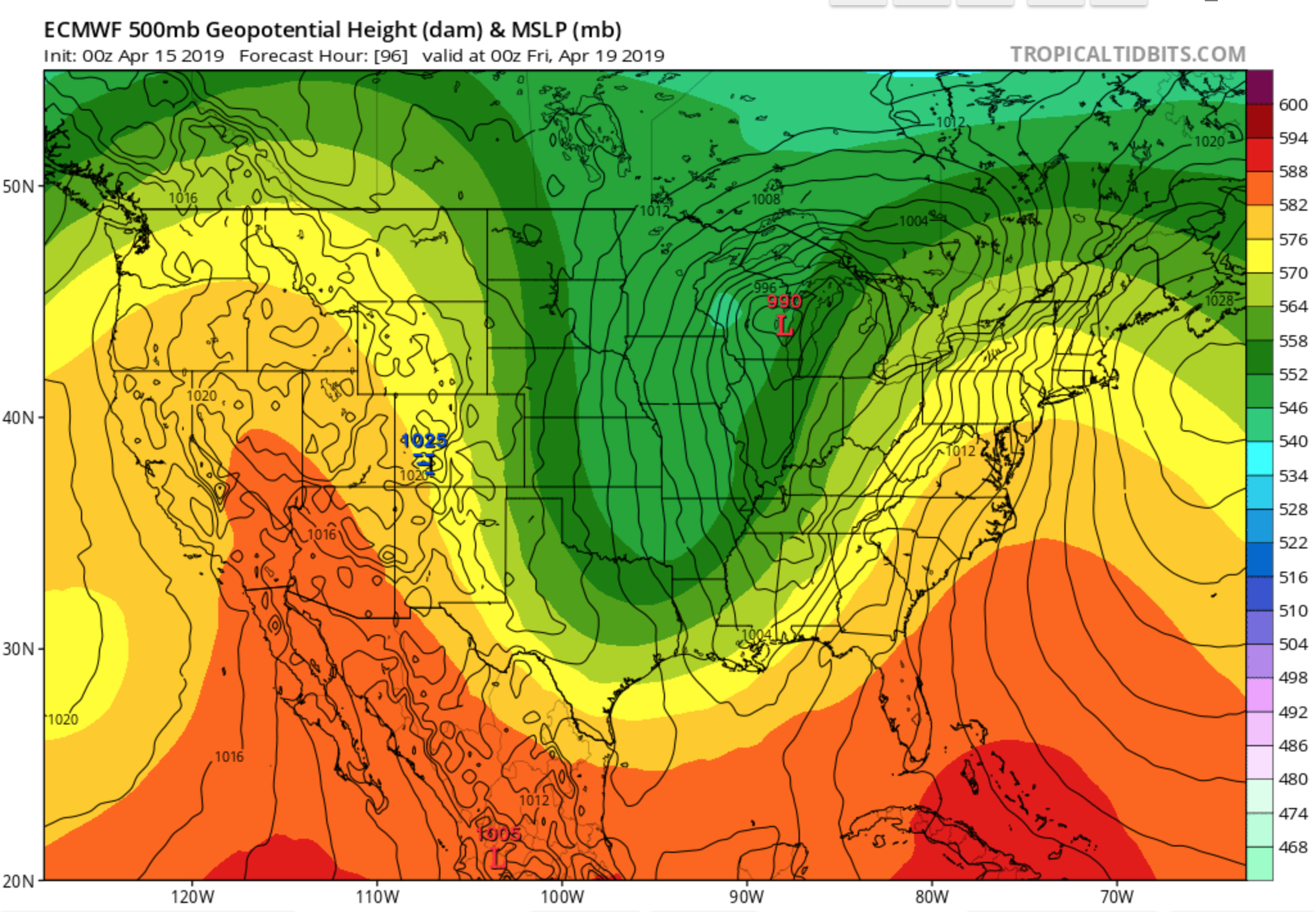 Euro Surface Low Over MI.. Map Courtesy of TropicalTidbits.com