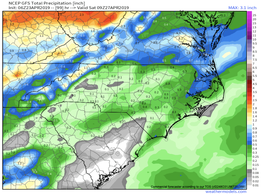 GFS Precipitation Totals Courtesy of Weathermodels.com