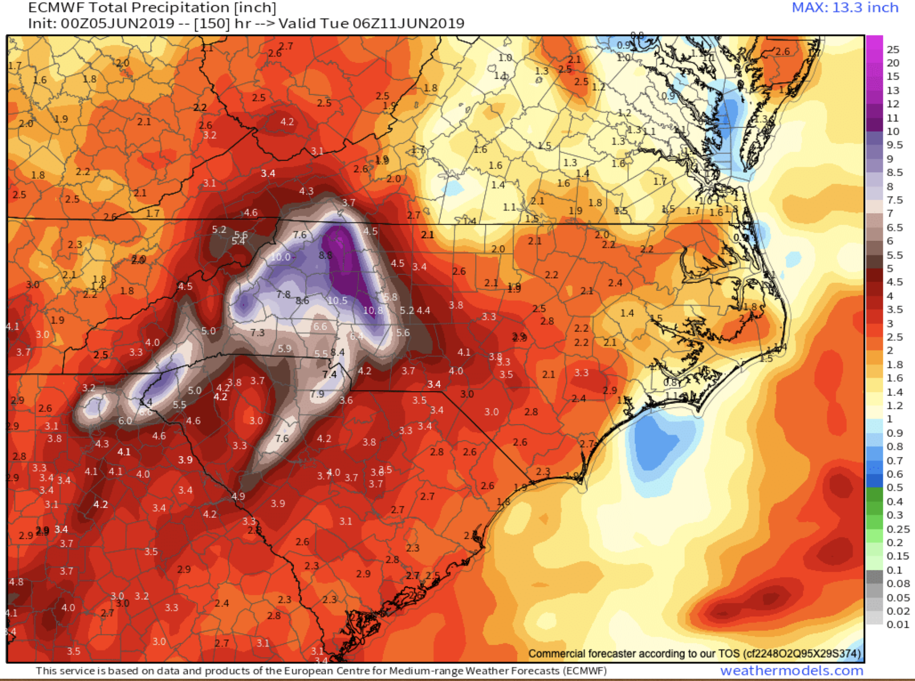 Tropical Moisture Moves In, Flash Flooding Likely Thru Weekend Around WNC