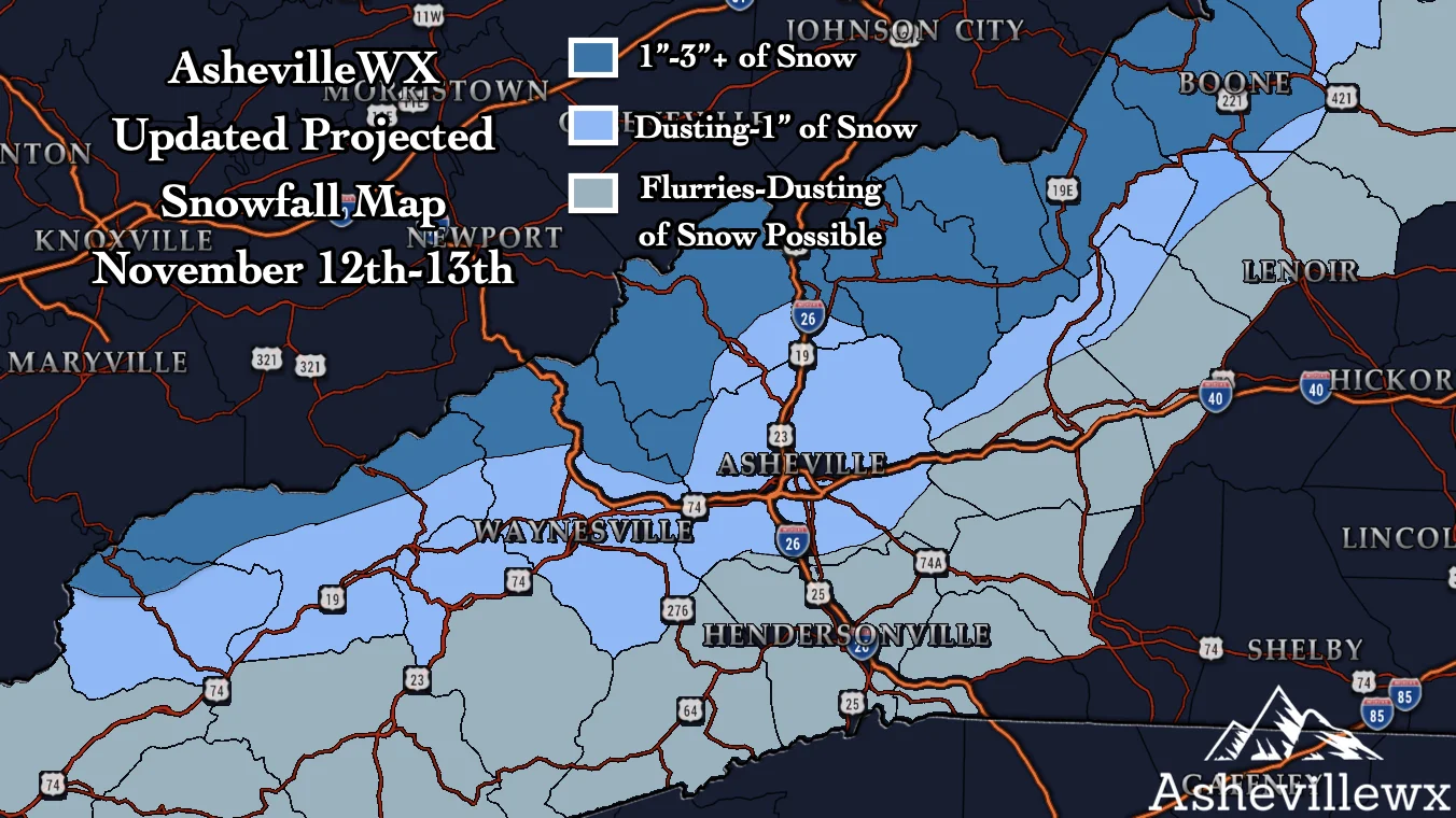 Updated Snowfall Projections For WNC Through Nov 13th