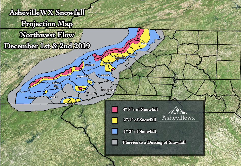 AshevilleWX Projected Snowfall Totals Thru Dec 2nd From Northwest Flow