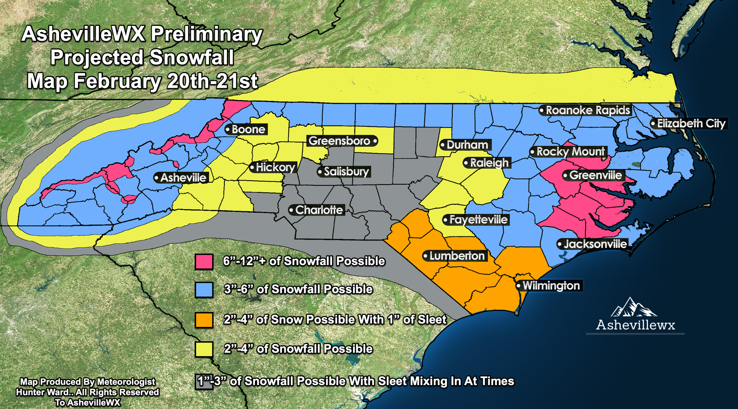 AshevilleWX Initial Projected Snowfall Totals For February 20th &amp; 21st