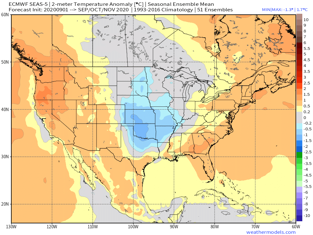 Euro Fall Seasonal Forecast Courtesy of Weathermodels.com