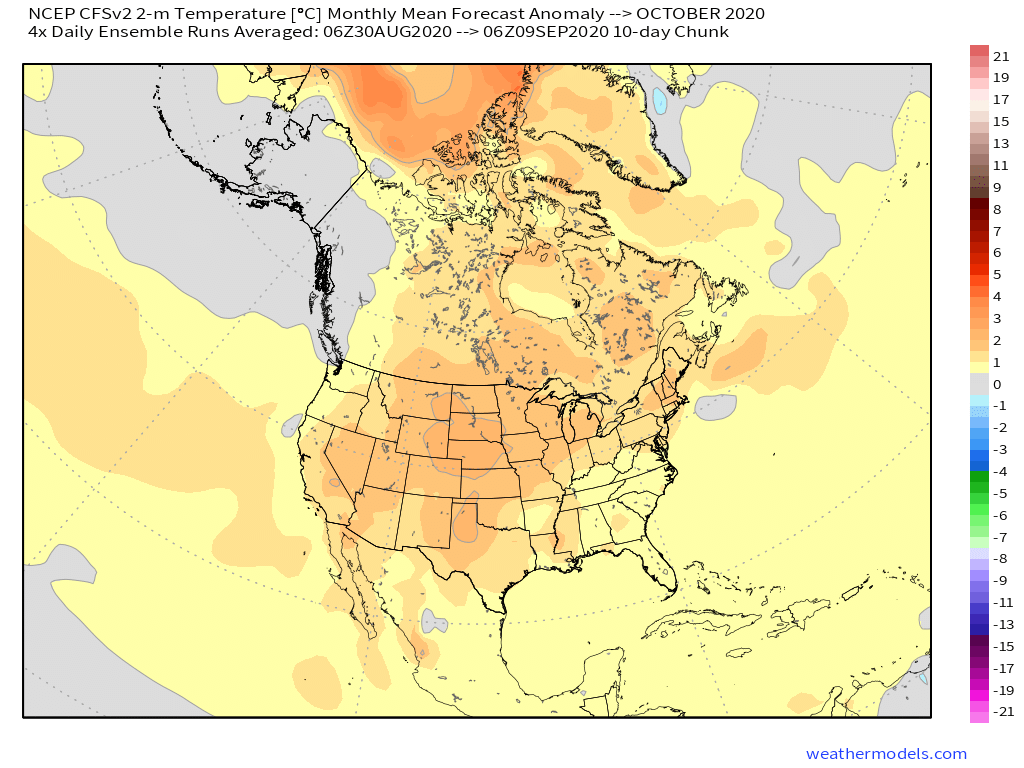 CFS October Temperature Forecast Courtesy of Weathermodels.com