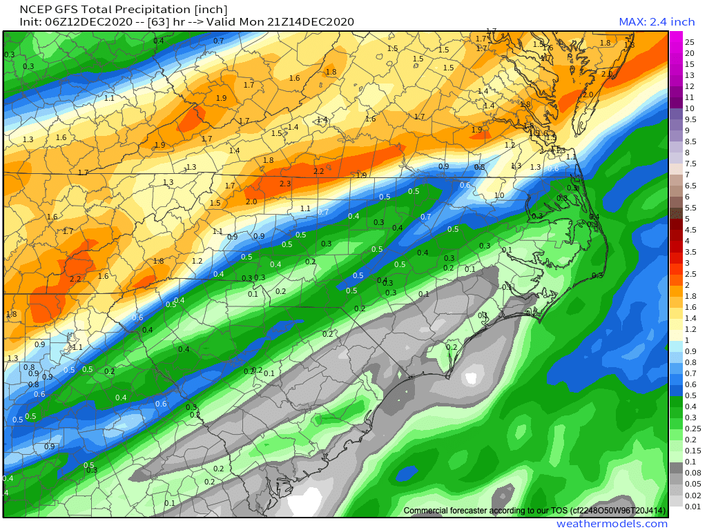 GFS Total Precipitation Through Monday Evening Courtesy of Weathermodels.com