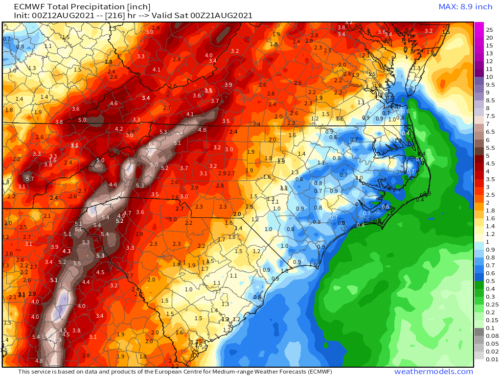 Flooding Rain Expected Over WNC Through Next 7 Days as Fred Pushes Through