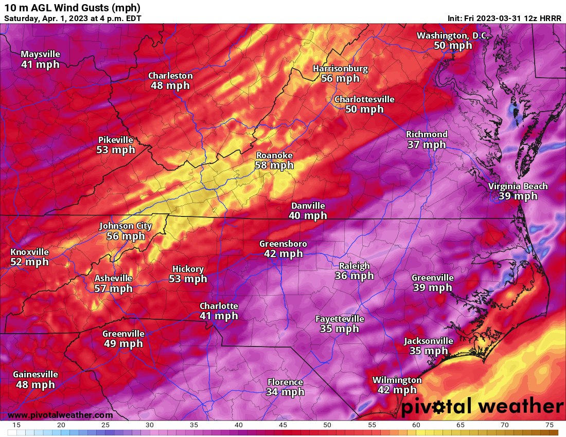 Damaging Winds Likely For WNC Saturday Afternoon...Gusts Over 60MPH